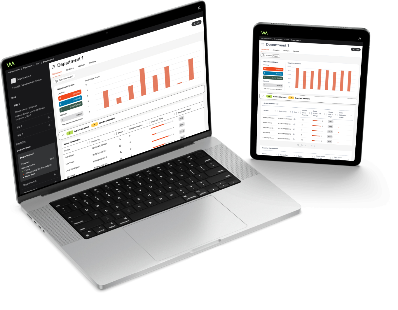 Verve Motion Portal dashboard displayed on a laptop and tablet